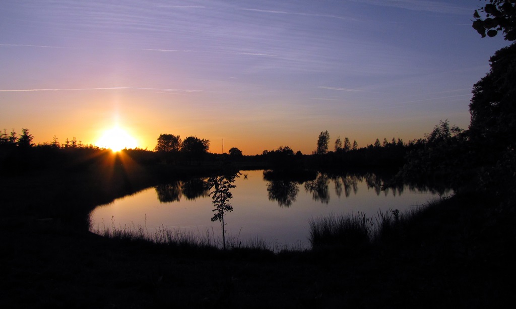 couché de soleil sur l'étang